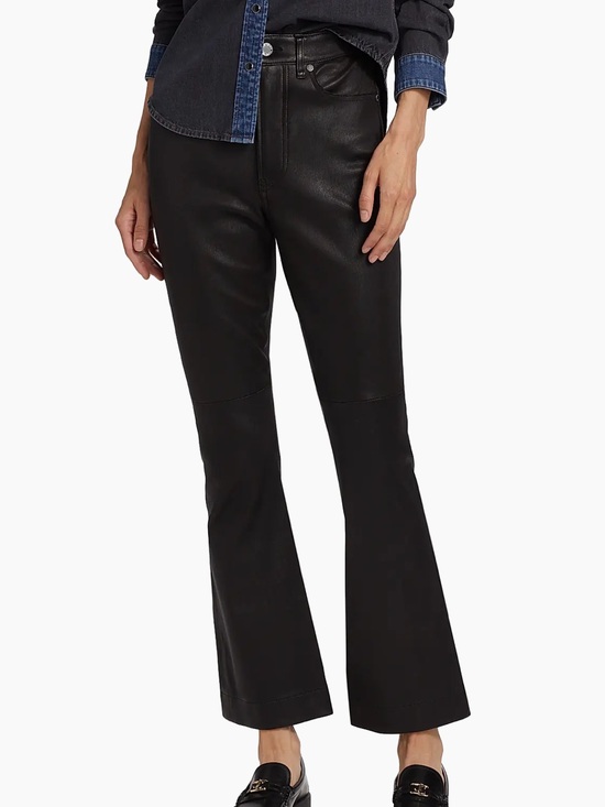Veronica Beard Denim - Veronica Beard Carson Ankle Flare Black Faux-Leather Flare Pants